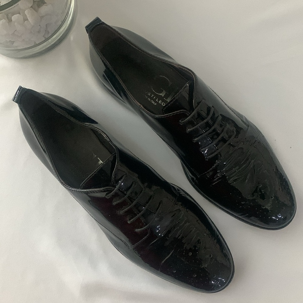 AGL Shiny Patent Leather Lace Up Oxfords Loafers - Picture 3 of 13
